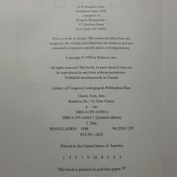 1998 "RAINBOW SIX" TOM CLANCY LIMITED EDITION - Picture 5 of 13